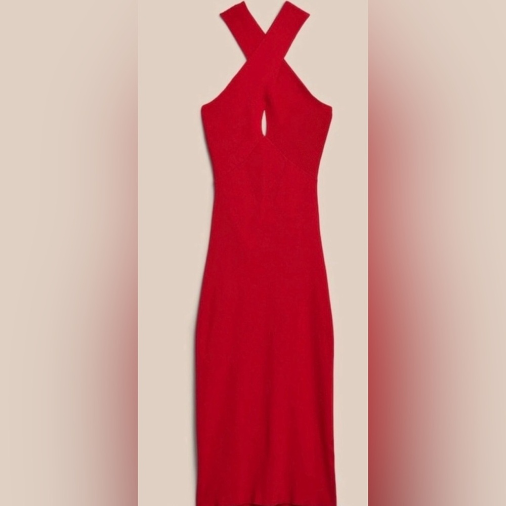 Banana Republic Bold Red Cross-Front Midi Dress - Picture 2 of 4